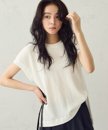 膨れジャガード フレンチスリーブTシャツ