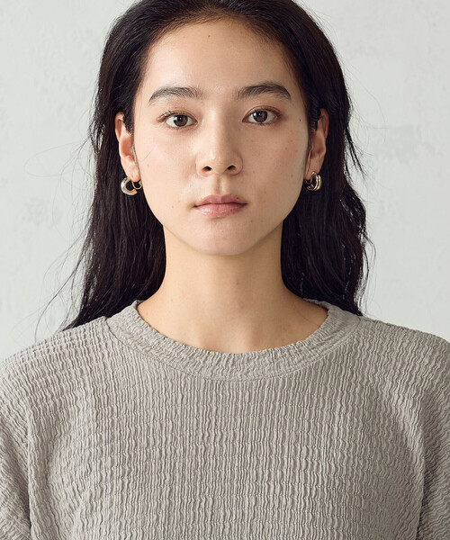 COMME CA ISM（コムサイズム）の「膨れジャガード フレンチスリーブTシャツ（Tシャツ/カットソー・レディース・グレイッシュベージュ/ホワイト/ネイビー・FREE）」の10枚目の写真