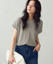 COMME CA ISM | 膨れジャガード フレンチスリーブTシャツ(Tシャツ/カットソー)