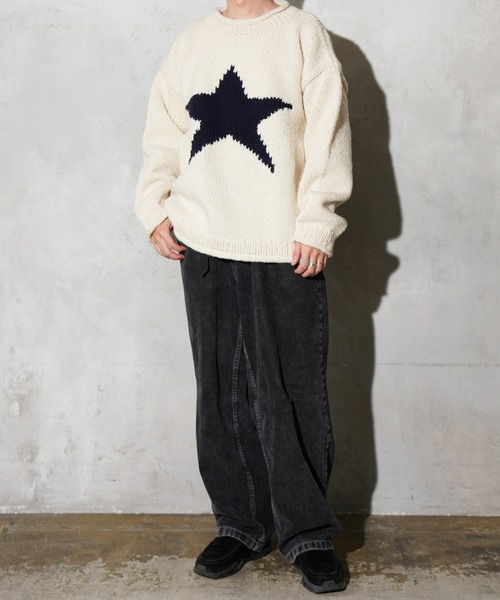 THRIFTY LOOK（スリフティールック）の「THRIFTY LOOK / スリフティールック HAND KNIT ROLLNECK SWEATER ハンドニット ロールネックセーター（ニット/セーター・メンズ・ホワイト/ブラック/ネイビー/ブラック系1・ONE SIZE）」の6枚目の写真