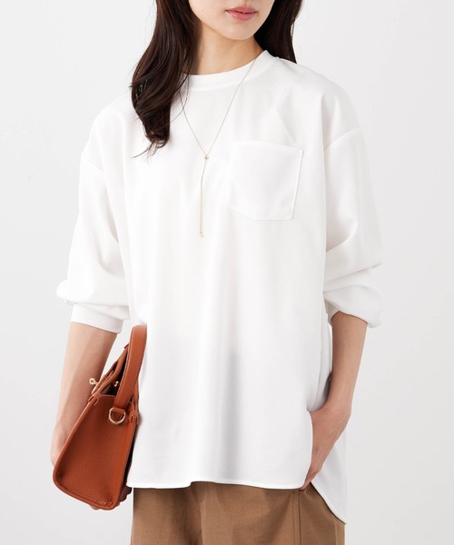 BELLUNA PLUS(ベルーナ)の「【ZOZOTOWN限定】ポケット付Tブラウス(Tシャツ/カットソー・レディース・ブラック/ホワイト・S-M/L-XL)」の1枚目の写真