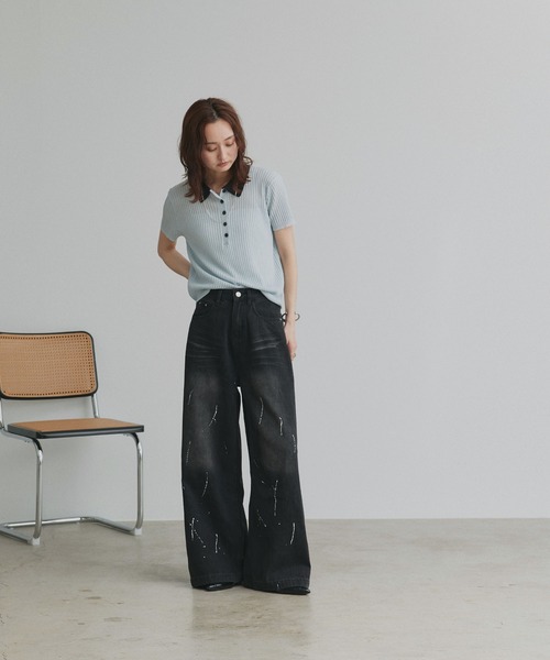 ad thie(アドティエ)の「ペイントデザイン ワイド デニムパンツ(デニムパンツ・レディース・ブルー/ブラック・LARGE/MEDIUM)」の16枚目の写真