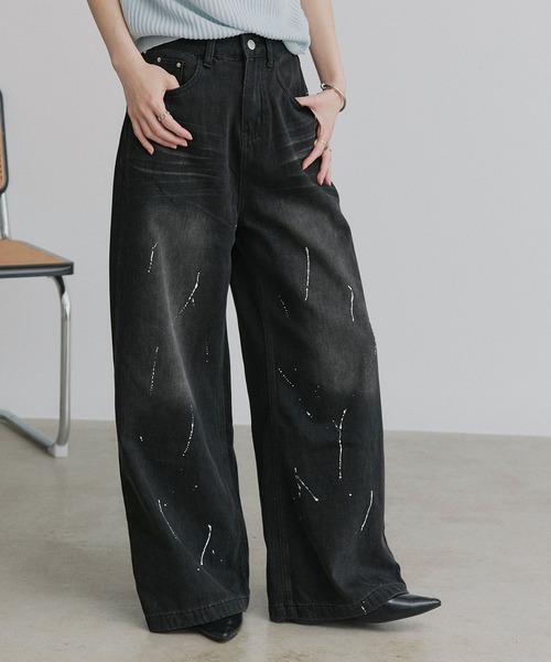 ad thie(アドティエ)の「ペイントデザイン ワイド デニムパンツ(デニムパンツ・レディース・ブルー/ブラック・LARGE/MEDIUM)」の18枚目の写真