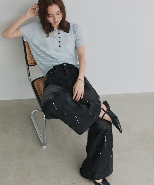 ad thie(アドティエ)の「ペイントデザイン ワイド デニムパンツ(デニムパンツ・レディース・ブルー/ブラック・LARGE/MEDIUM)」の20枚目の写真