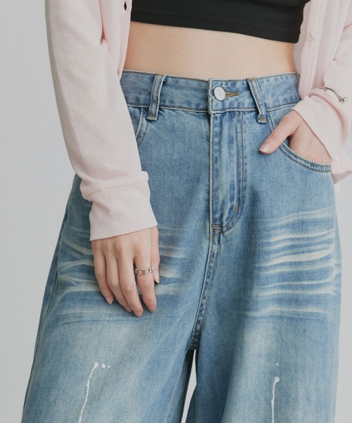 ad thie(アドティエ)の「ペイントデザイン ワイド デニムパンツ(デニムパンツ・レディース・ブルー/ブラック・LARGE/MEDIUM)」の9枚目の写真