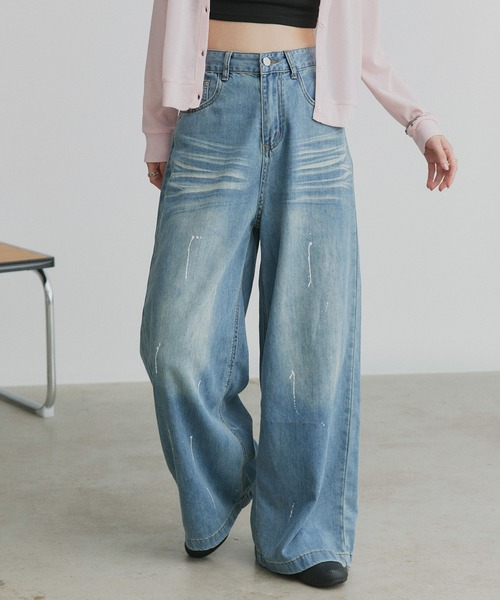 ad thie(アドティエ)の「ペイントデザイン ワイド デニムパンツ(デニムパンツ・レディース・ブルー/ブラック・LARGE/MEDIUM)」の12枚目の写真