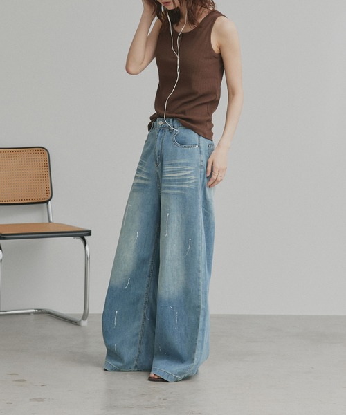 ad thie(アドティエ)の「ペイントデザイン ワイド デニムパンツ(デニムパンツ・レディース・ブルー/ブラック・LARGE/MEDIUM)」の14枚目の写真