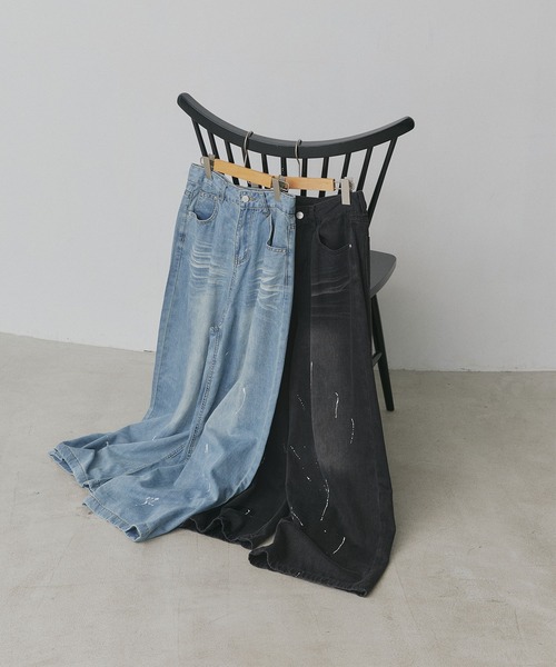 ad thie(アドティエ)の「ペイントデザイン ワイド デニムパンツ(デニムパンツ・レディース・ブルー/ブラック・LARGE/MEDIUM)」の6枚目の写真