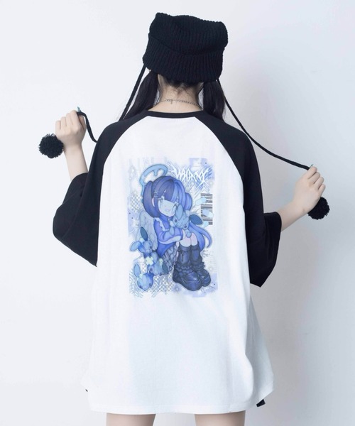 Whinny(ホワイニー)の「Whinny/【2026夏新作♪】闇うさぎ大懐きティー(Tシャツ/カットソー・レディース・ブラック/サックスブルー/ホワイト・FREE)」の2枚目の写真