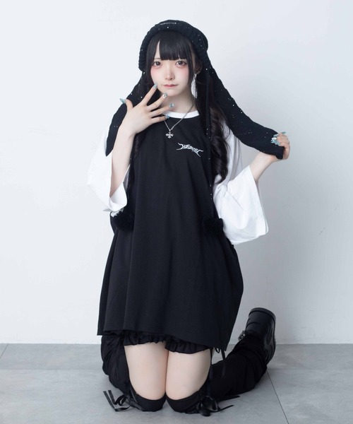 Whinny(ホワイニー)の「Whinny/【2026夏新作♪】闇うさぎ大懐きティー(Tシャツ/カットソー・レディース・ブラック/サックスブルー/ホワイト・FREE)」の9枚目の写真