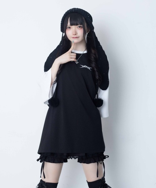 Whinny(ホワイニー)の「Whinny/【2026夏新作♪】闇うさぎ大懐きティー(Tシャツ/カットソー・レディース・ブラック/サックスブルー/ホワイト・FREE)」の5枚目の写真