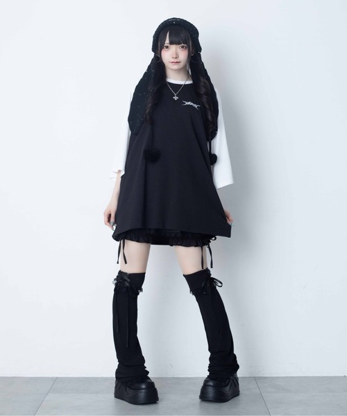 Whinny(ホワイニー)の「Whinny/【2026夏新作♪】闇うさぎ大懐きティー(Tシャツ/カットソー・レディース・ブラック/サックスブルー/ホワイト・FREE)」の7枚目の写真