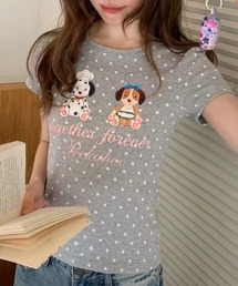 ドット柄ドッグプリント半袖Tシャツ