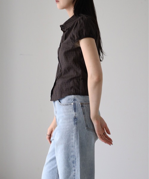 YENNA(イェンナ)の「チェック半袖パフブラウス(シャツ/ブラウス・レディース・ベージュ/ブラウン・FREE)」の15枚目の写真