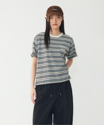 STUDIO TOMBOY（スタジオトムボーイ）の「マルチストライプクロップ半袖Tシャツ_ブルー_9176322976（Tシャツ/カットソー）」