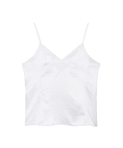 PROJECT WAVE(プロジェクトウェーブ)の「Flower Satin Top (3COLOR)(Tシャツ/カットソー・レディース・ブラック/スカイブルー/アイボリー・MEDIUM/SMALL)」の1枚目の写真