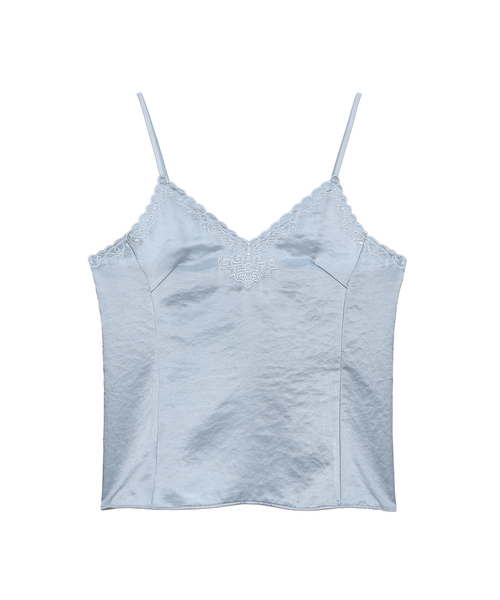 PROJECT WAVE(プロジェクトウェーブ)の「Flower Satin Top (3COLOR)(Tシャツ/カットソー・レディース・ブラック/スカイブルー/アイボリー・MEDIUM/SMALL)」の3枚目の写真