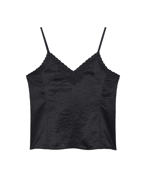 PROJECT WAVE(プロジェクトウェーブ)の「Flower Satin Top (3COLOR)(Tシャツ/カットソー・レディース・ブラック/スカイブルー/アイボリー・MEDIUM/SMALL)」の2枚目の写真