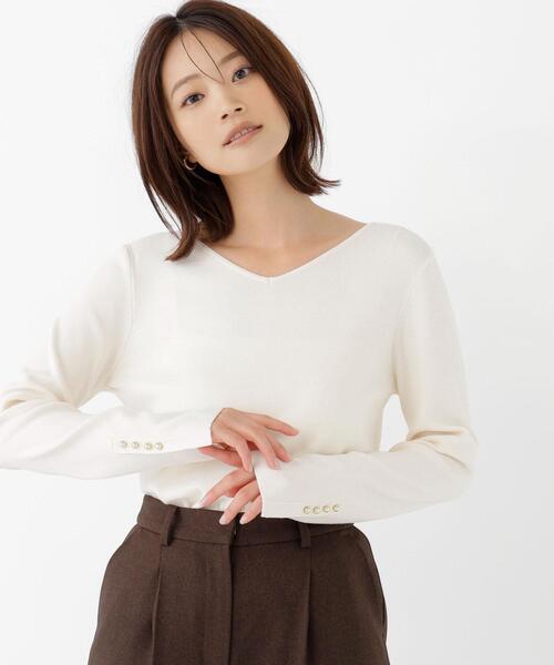 NATURAL BEAUTY BASIC(ナチュラルビューティーベーシック)の「総針ベーシックシリーズ長袖 Vネックニット(ニット/セーター・レディース・ピンク/ブラック/ダークブラウン/オフホワイト・FREE)」の16枚目の写真