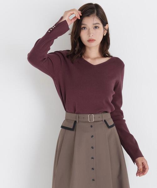 NATURAL BEAUTY BASIC(ナチュラルビューティーベーシック)の「総針ベーシックシリーズ長袖 Vネックニット(ニット/セーター・レディース・ピンク/ブラック/ダークブラウン/オフホワイト・FREE)」の21枚目の写真