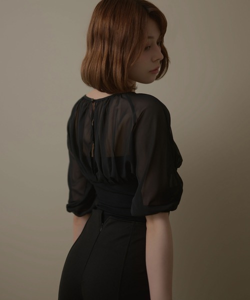 M DOLLY(エムドリー)の「Lulea gather ribbon sheer blouse / ルレアギャザーリボンシアーブラウス(シャツ/ブラウス・レディース・ブラック/ホワイト・FREE)」の9枚目の写真