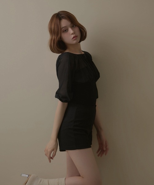 M DOLLY(エムドリー)の「Lulea gather ribbon sheer blouse / ルレアギャザーリボンシアーブラウス(シャツ/ブラウス・レディース・ブラック/ホワイト・FREE)」の10枚目の写真