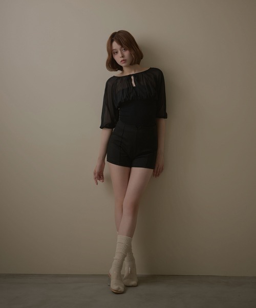 M DOLLY(エムドリー)の「Lulea gather ribbon sheer blouse / ルレアギャザーリボンシアーブラウス(シャツ/ブラウス・レディース・ブラック/ホワイト・FREE)」の12枚目の写真