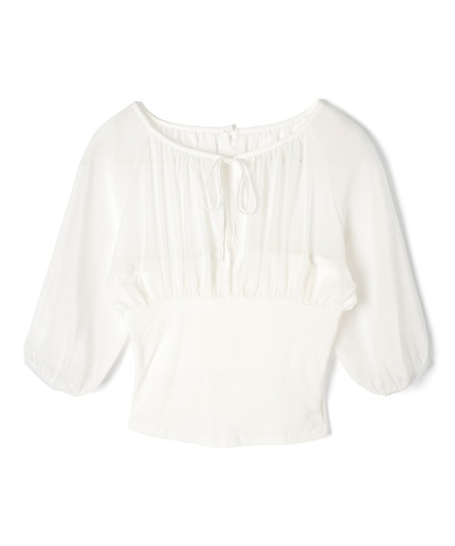 M DOLLY(エムドリー)の「Lulea gather ribbon sheer blouse / ルレアギャザーリボンシアーブラウス(シャツ/ブラウス・レディース・ブラック/ホワイト・FREE)」の13枚目の写真