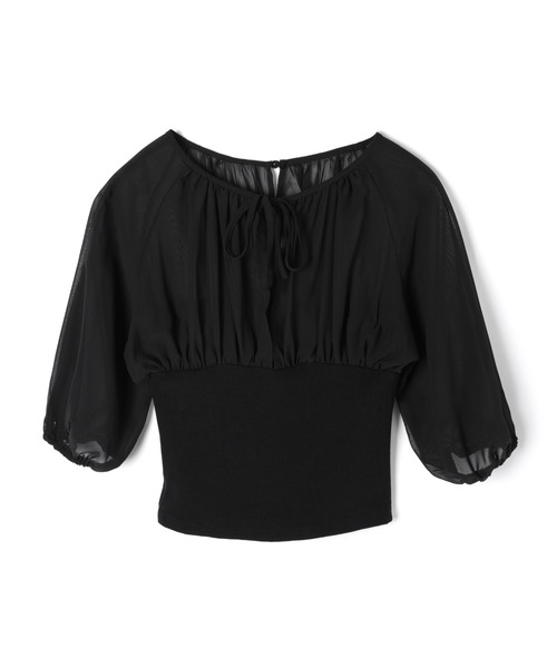 M DOLLY(エムドリー)の「Lulea gather ribbon sheer blouse / ルレアギャザーリボンシアーブラウス(シャツ/ブラウス・レディース・ブラック/ホワイト・FREE)」の14枚目の写真