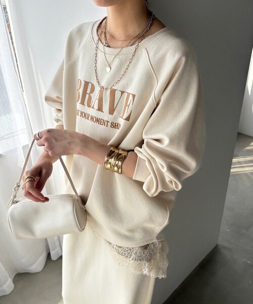 DouDou(ドゥドゥ)の「【セット着用可能】フロッキーロゴトップス(Tシャツ/カットソー・レディース・アイボリー/ベージュ/チャコールグレー・FREE)」の9枚目の写真