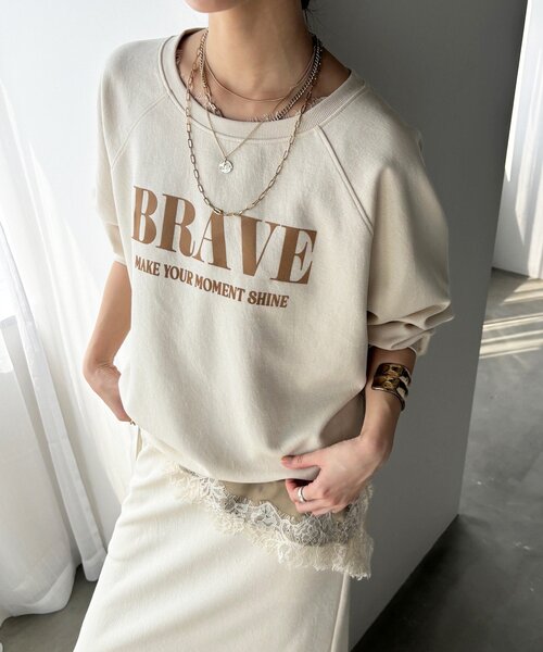 DouDou(ドゥドゥ)の「【セット着用可能】フロッキーロゴトップス(Tシャツ/カットソー・レディース・アイボリー/ベージュ/チャコールグレー・FREE)」の10枚目の写真
