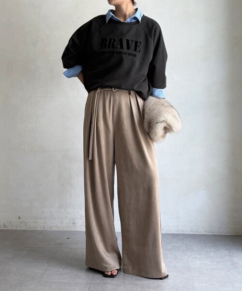 DouDou(ドゥドゥ)の「【セット着用可能】フロッキーロゴトップス(Tシャツ/カットソー・レディース・アイボリー/ベージュ/チャコールグレー・FREE)」の20枚目の写真