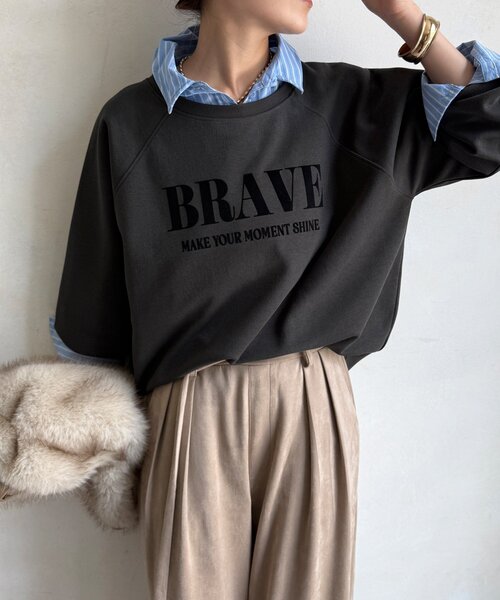 DouDou(ドゥドゥ)の「【セット着用可能】フロッキーロゴトップス(Tシャツ/カットソー・レディース・アイボリー/ベージュ/チャコールグレー・FREE)」の22枚目の写真