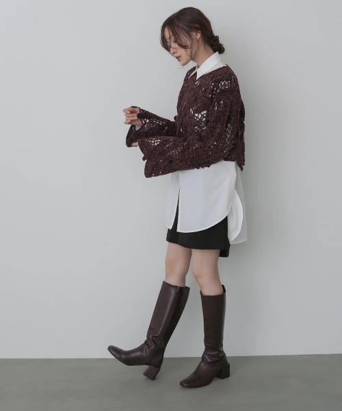 Bab(バブ)の「モールヤーンクロシェショートトップス(Tシャツ/カットソー・レディース・ブラウン/アイボリー・FREE)」の11枚目の写真
