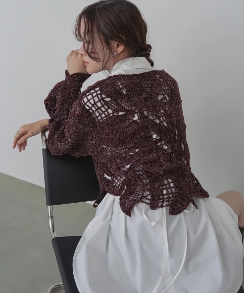Bab(バブ)の「モールヤーンクロシェショートトップス(Tシャツ/カットソー・レディース・ブラウン/アイボリー・FREE)」の13枚目の写真