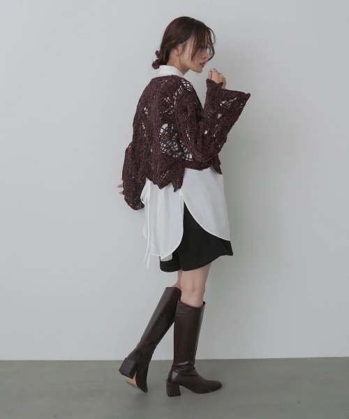 Bab(バブ)の「モールヤーンクロシェショートトップス(Tシャツ/カットソー・レディース・ブラウン/アイボリー・FREE)」の14枚目の写真