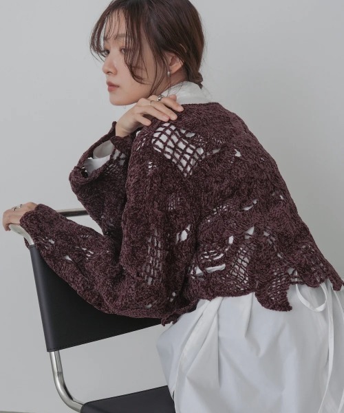 Bab(バブ)の「モールヤーンクロシェショートトップス(Tシャツ/カットソー・レディース・ブラウン/アイボリー・FREE)」の15枚目の写真