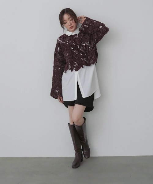 Bab(バブ)の「モールヤーンクロシェショートトップス(Tシャツ/カットソー・レディース・ブラウン/アイボリー・FREE)」の16枚目の写真