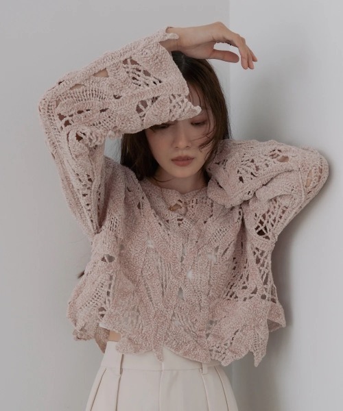 Bab(バブ)の「モールヤーンクロシェショートトップス(Tシャツ/カットソー・レディース・ブラウン/アイボリー・FREE)」の18枚目の写真