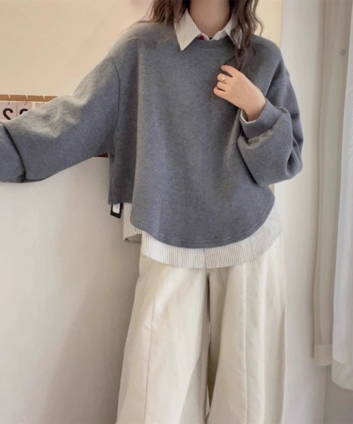LUCPY（ラクピー）の「シャツレイヤード風ドッキングスウェット（その他トップス・レディース・グレー・LARGE/MEDIUM/XX-LARGE/X-LARGE）」の2枚目の写真