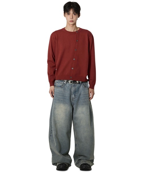 Openyard（オープンヤード）の「『Openyard/オープンヤード』WRAP BUTTON CARDIGAN/ラップボタンカーディガン（カーディガン/ボレロ・メンズ・ブラック/グレー/レッド・M/L）」の4枚目の写真