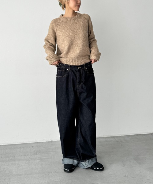 CANAL JEAN（キャナルジーン）の「El mar　ウール混ラグランニット（ニット/セーター・レディース・ネイビー/オフホワイト/グレー/ベージュ・ONE SIZE）」の9枚目の写真