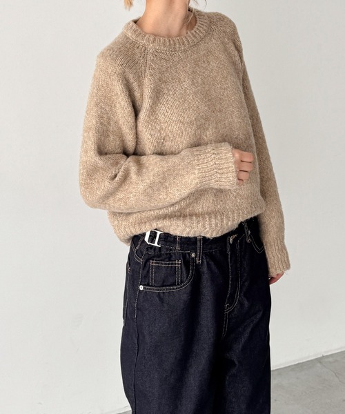 CANAL JEAN（キャナルジーン）の「El mar　ウール混ラグランニット（ニット/セーター・レディース・ネイビー/オフホワイト/グレー/ベージュ・ONE SIZE）」の6枚目の写真