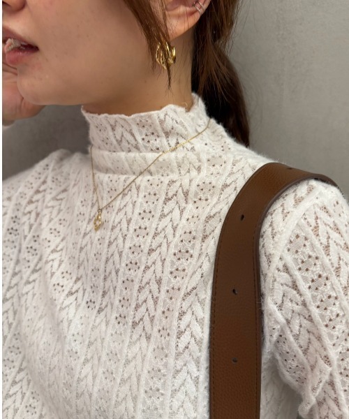 CORNERS(コーナーズ)の「起毛レースハイネックトップス(Tシャツ/カットソー・レディース・ブラック/アイボリー・M)」の6枚目の写真