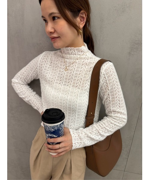 CORNERS(コーナーズ)の「起毛レースハイネックトップス(Tシャツ/カットソー・レディース・ブラック/アイボリー・M)」の7枚目の写真