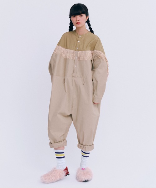 MONDEWORK(モンドワーク)の「フリンジ切り替えオールインワン(つなぎ/オールインワン・レディース・ブラック/ベージュ/カーキ・ONE SIZE)」の14枚目の写真