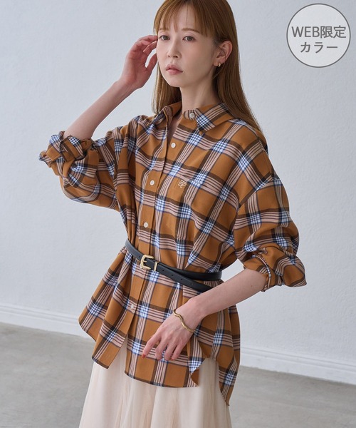 ROPE' PICNIC(ロペピクニック)の「【WEB限定カラー】ロゴ刺繍チェックネルシャツ/2WAY(シャツ/ブラウス・レディース・ネイビー/オフホワイト/サックスブルー/グリーン系その他/オレンジ系その他・FREE)」の5枚目の写真