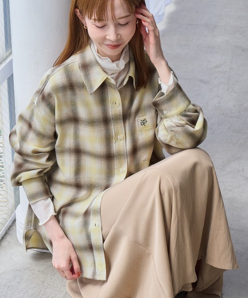 ROPE' PICNIC(ロペピクニック)の「【WEB限定カラー】ロゴ刺繍チェックネルシャツ/2WAY(シャツ/ブラウス・レディース・ネイビー/オフホワイト/サックスブルー/グリーン系その他/オレンジ系その他・FREE)」の1枚目の写真