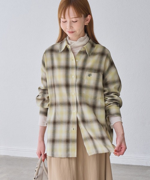 ROPE' PICNIC(ロペピクニック)の「【WEB限定カラー】ロゴ刺繍チェックネルシャツ/2WAY(シャツ/ブラウス・レディース・ネイビー/オフホワイト/サックスブルー/グリーン系その他/オレンジ系その他・FREE)」の8枚目の写真