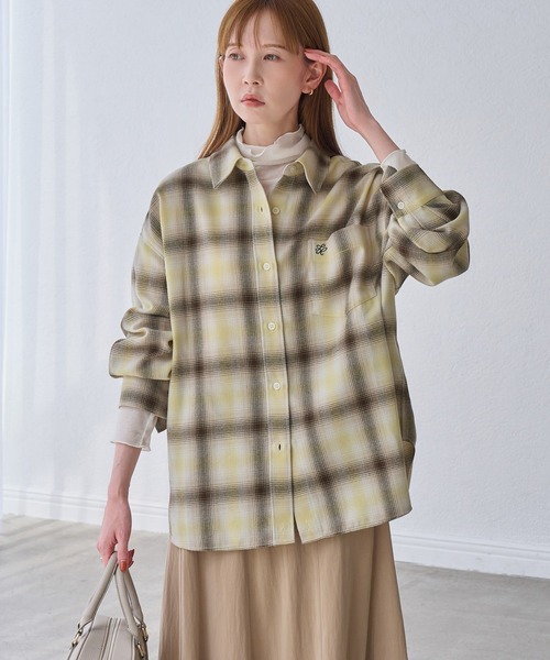 ROPE' PICNIC(ロペピクニック)の「【WEB限定カラー】ロゴ刺繍チェックネルシャツ/2WAY(シャツ/ブラウス・レディース・ネイビー/オフホワイト/サックスブルー/グリーン系その他/オレンジ系その他・FREE)」の9枚目の写真